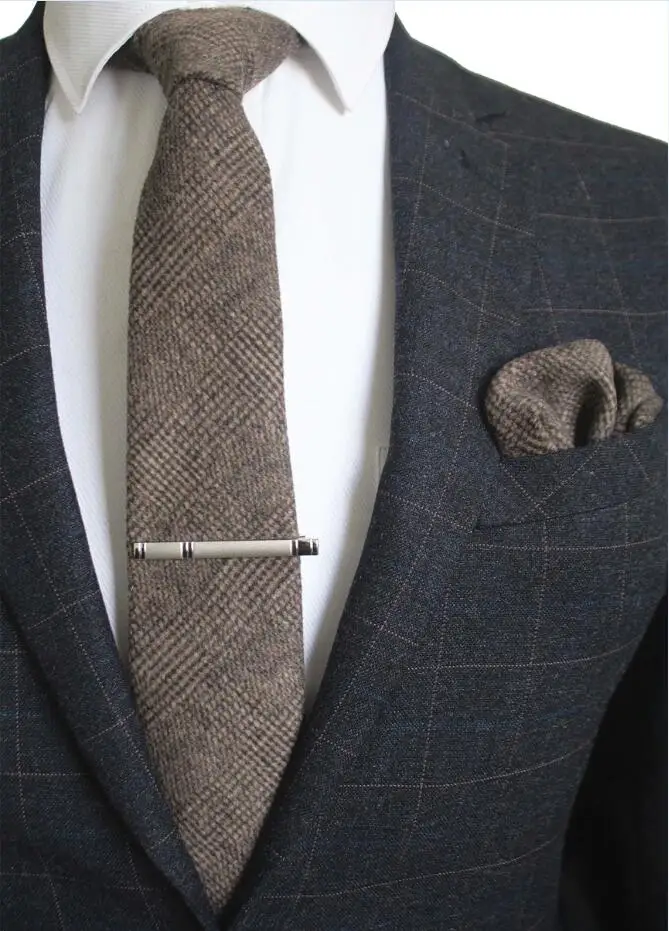 GUSLESON 8 см шерстяной галстук однотонный клетчатый галстук для мужчин качественные Галстуки кашемировый галстук и платок Набор костюм для свадебной вечеринки - Цвет: 01