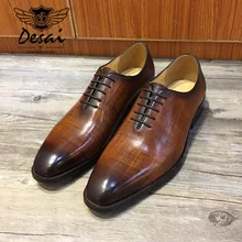 DESAI/мужские деловые модельные туфли из натуральной кожи; мужские туфли-оксфорды из натуральной воловьей кожи в стиле ретро; черные свадебные туфли на шнуровке