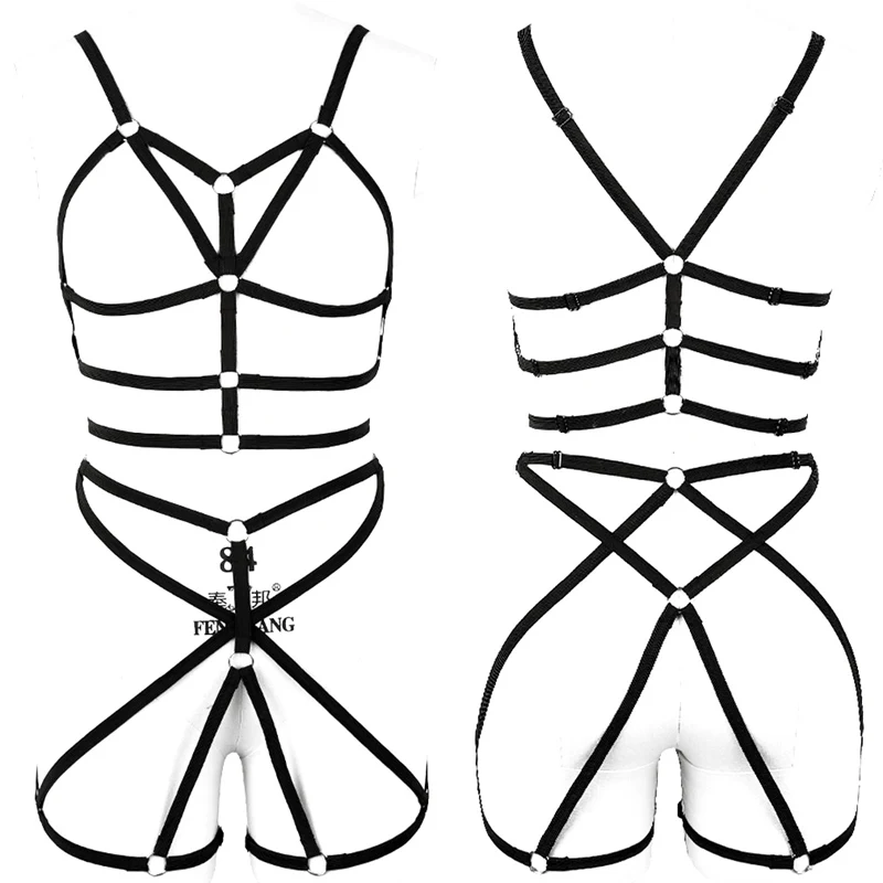 Body Harness Women Set Belt Garter Black Red Sexy Suit Bondage Cage Bra for Women Elastic Goth Festival Rave Dance Cosplay Wear - Цвет: Black N0045