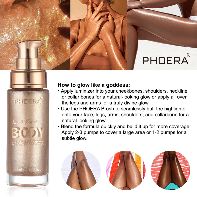 Жидкий хайлайтер PHOERA Body Shimmer светящийся набор для макияжа бронзант лица контур