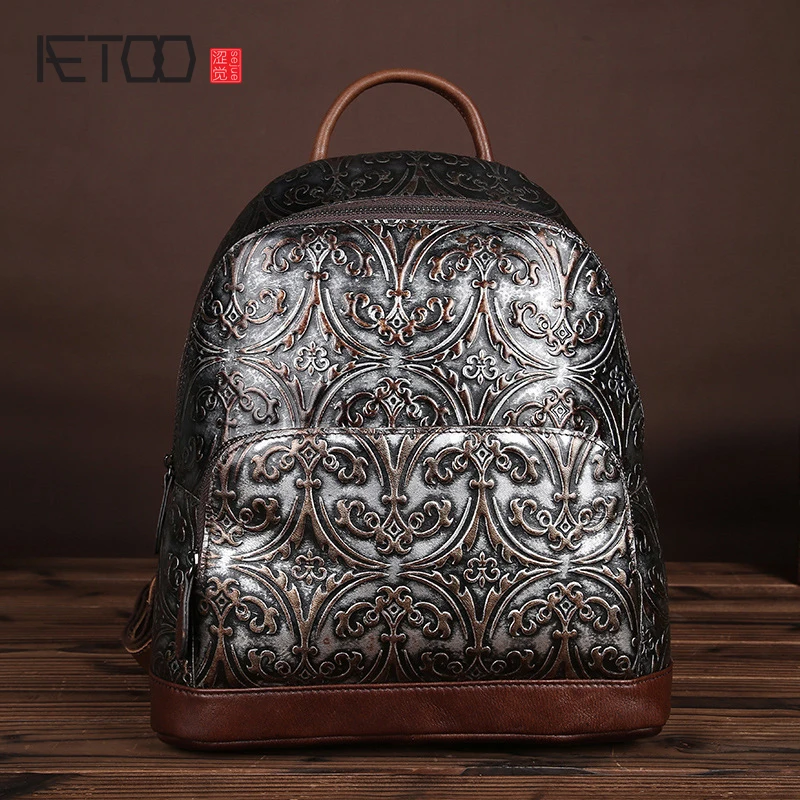 

BJYL New women's shoulder bag leather ladies fashion hand-wiping retro backpack female bag