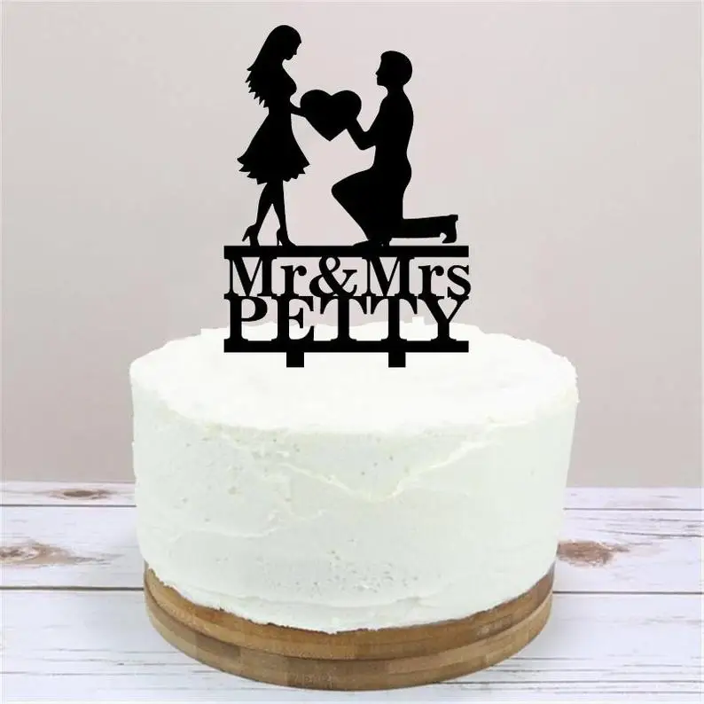 

New Personalized Bride Groom Proposing Cake Topper Custom Wedding Engagement Party Cake Accessory Unique Gifts Supplies