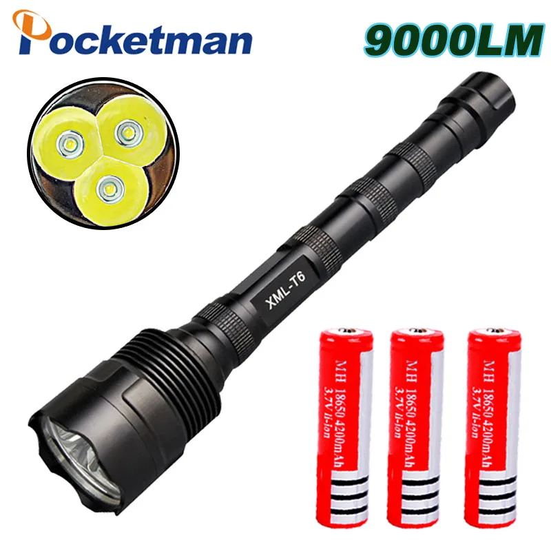 

LED Flashlight 9000Lumen 3T6 Power 5 Mode Torch Torche Lampe Lamp Light Bright led light for Camping Hunting fishing