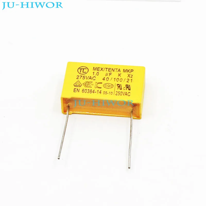 

(20pcs/lot) X2 Safety Capacitor 105K 1uF 1000nF 275V 10% Pitch 22mm Polyester Film Capacitor Yellow Square Capacitance