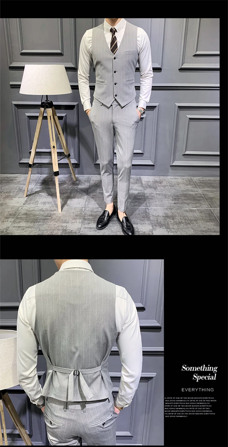 Fashion Suit Vest Men Striped Formal Dress Slim Fit Vest Sleeveless Jacket Male Business Wedding Waistcoat Plus Size 5XL