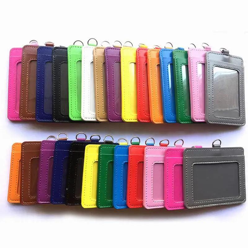 Good quality Vertical Horizontal Leather material double card sleeve ID Badge Case Clear Bank