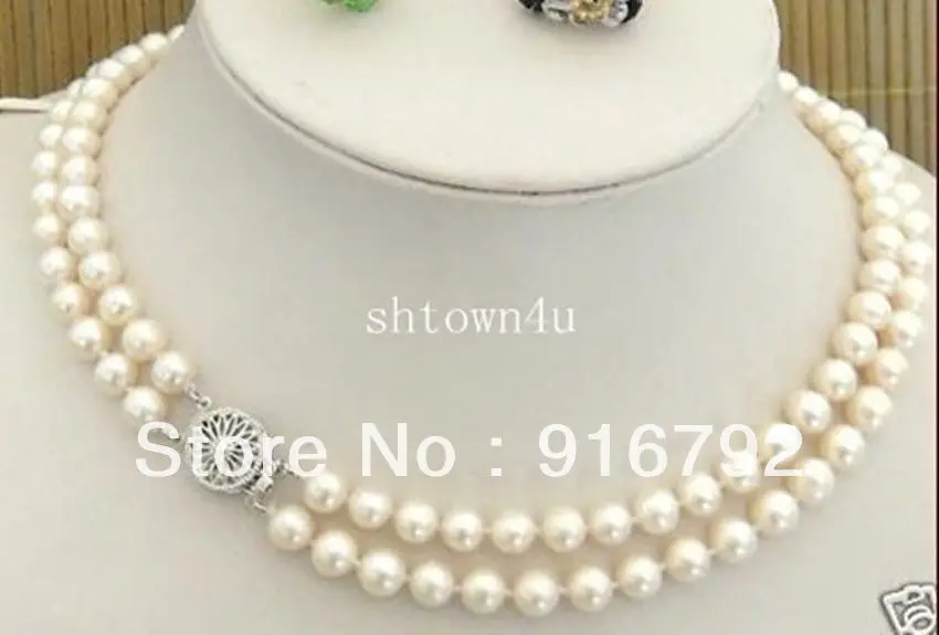 

free shipping >>>>>Beautiful TRUE 7-8mm 2 row Beautiful white Pearl Necklace