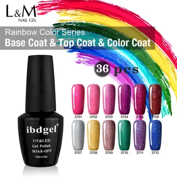 

36 PCS ibdgel Fashion Glitter Nail Gel Polish Semi Permanent Rainbow Glue UV Gel Soak Off