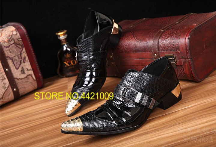 

Men patent leather pointed toe dress shoes fashion metal head men 6.5/4.5cm high heels male fashion oxford shoes mujers