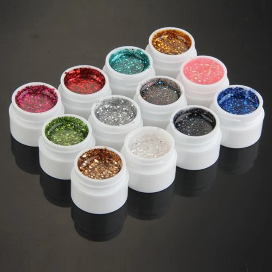 HOT New 12 Mix Colors Glitter UV Builder Gel Acrylic Nail Art