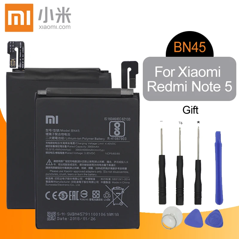 Аккумулятор мобильного телефона Xiao mi BN45 для Xiao mi Red mi Note 5, сменный аккумулятор большой емкости 3900 мАч+ Инструменты