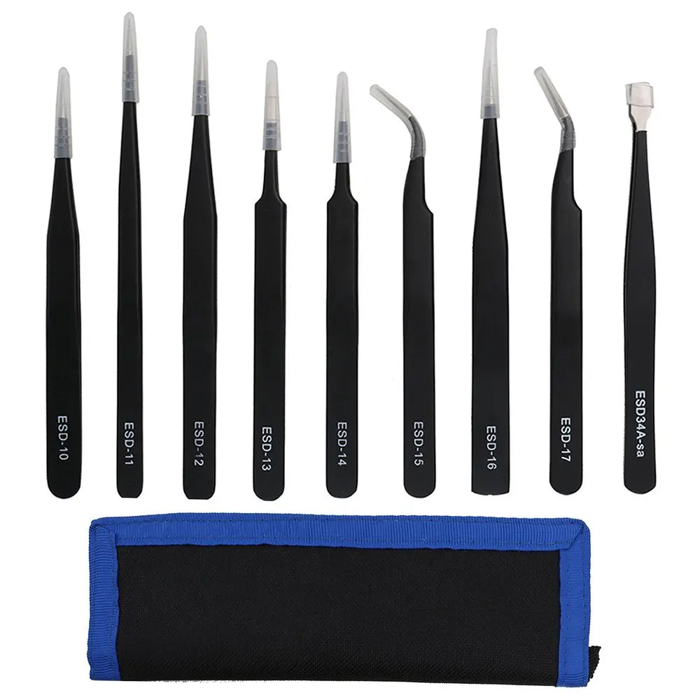 Original 9PCS ESD Stainless Steel Tweezers Kit Precision Anti-static Maintenance Tools for Electronics Jewelry Phone Repairing Original 9PCS ESD Stainless Steel Tweezers Kit Precision Anti-static Maintenance Tools for Electronics Jewelry Phone Repairing
