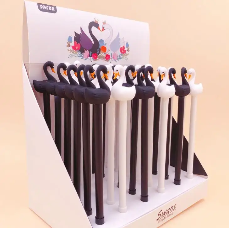 4 Pcs/set Kawaii Animal Beautiful Black White Swans Gel Pens 0.5mm Silicone Neutral Pens Stationery Office School Supplies