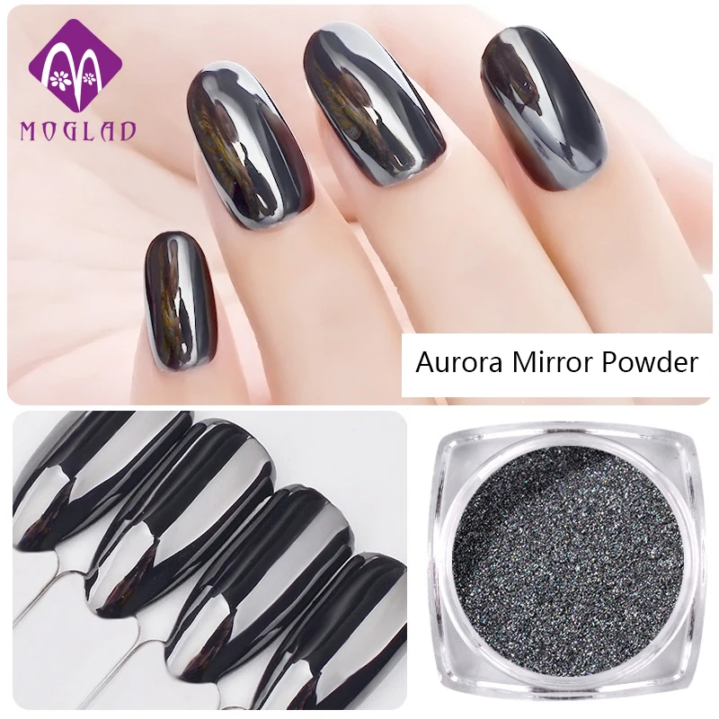 

1g/Box Shiny Laser Nail holo Powder Aurora Black Nail Glitter Black Magic Mirror Powder Manicure Pigments Nail Art Decorations