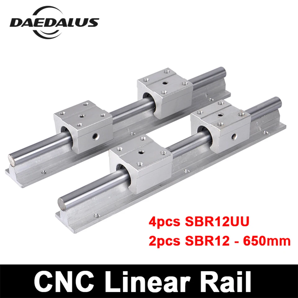 4pcs SBR12UU Block CNC 2pcs SBR12 600mm 12MM Support Linear Rail Shaft Rod