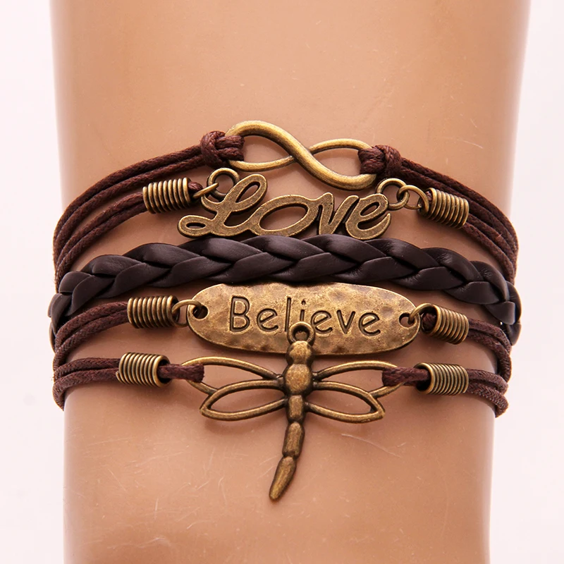 Женский плетеный браслет из искусственной кожи бесконечность набор для трио