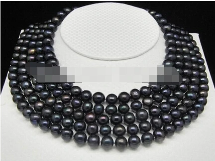 

Free shipping >>@ 787 Pearl_Long 8-9mm black AAA pearl necklace 100 inch