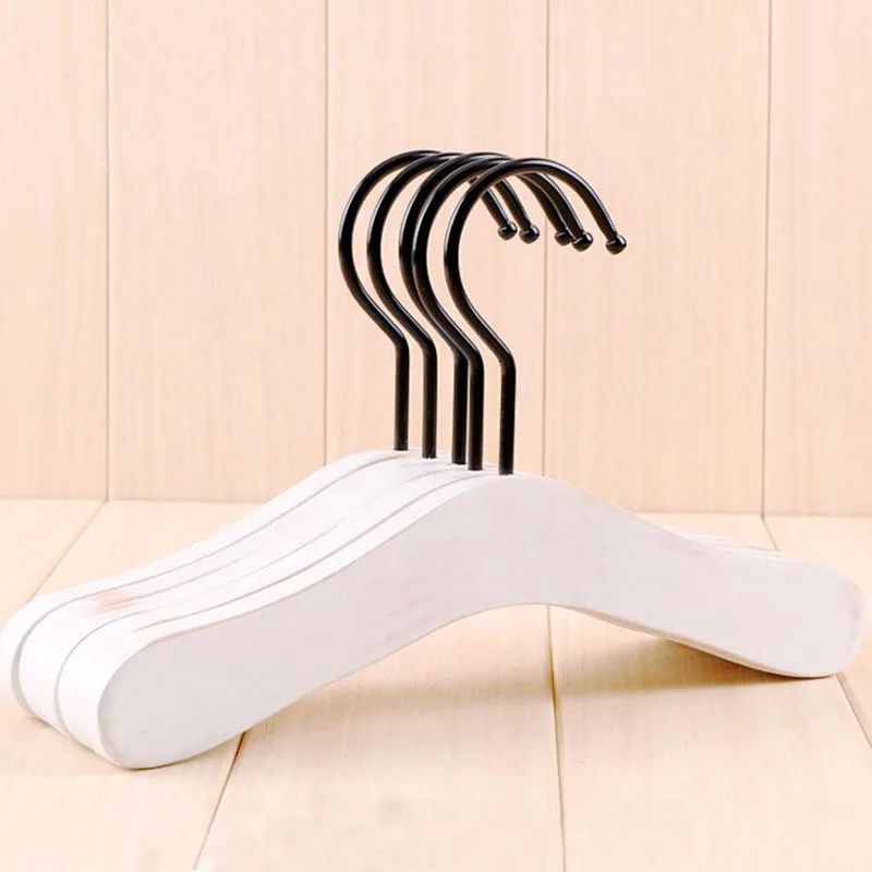 20 Pcs White Antique Wooden Suits Hanger for Baby Kids, Sepia Polished make the old Style Clothes Pants Hanger with Black Hook