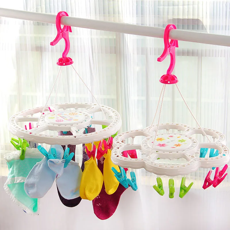 Colorful Multifunction Round Plastic Hanging Dryer 18 Clips Laundry