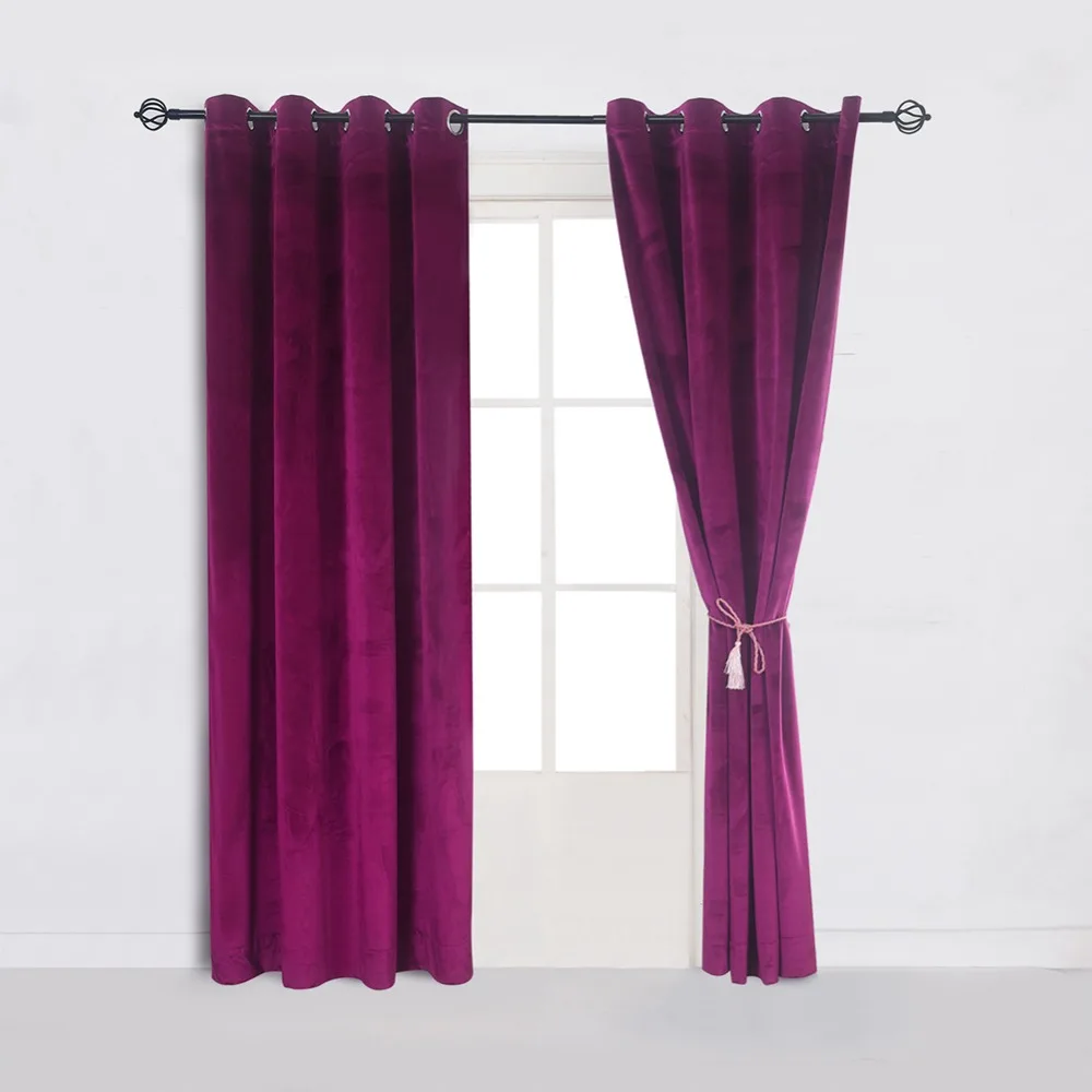 (peach )Solid Matt Heavy Velvet Curtain Drape Panel Blackout Super Soft
