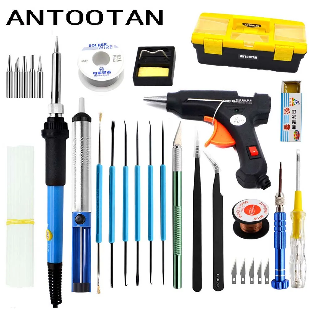 EU 220v 60w DIY Adjustable Temperature Soldering Iron Welding Kit Carving Knife Screwdriver Glue Gun Repair photo