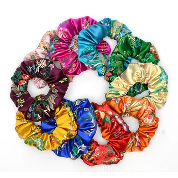 

Embroidery elastic hair band scrunchie women turban fashion headwrap chinese style headband silk hair accessories for girls ties