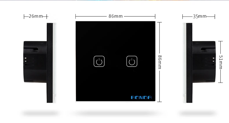 BONDA сенсорный выключатель, стандарт ЕС/Великобритании, белый кристалл, стеклянная панель, сенсорный выключатель, AC220V, 1 комплект, 1 способ, настенный светильник, настенный сенсорный экран