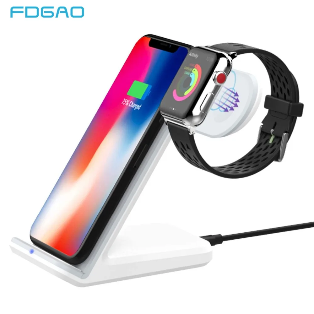

Fdgao Qi Wireless Charger for Apple Watch 2 3 4 iPhone XS Max XR X 8 Plus 10W USB Fast Charging Stand For Samsung S9 S8 Note 9 8