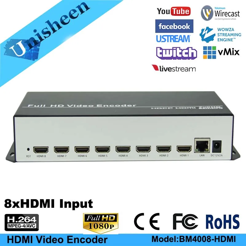 Unisheen MPEG-4 AVC H.264 8в1 HDMI видео кодер PCR MPTS HDMI передатчик прямая трансляция Wowza Facebook YouTube RTMP