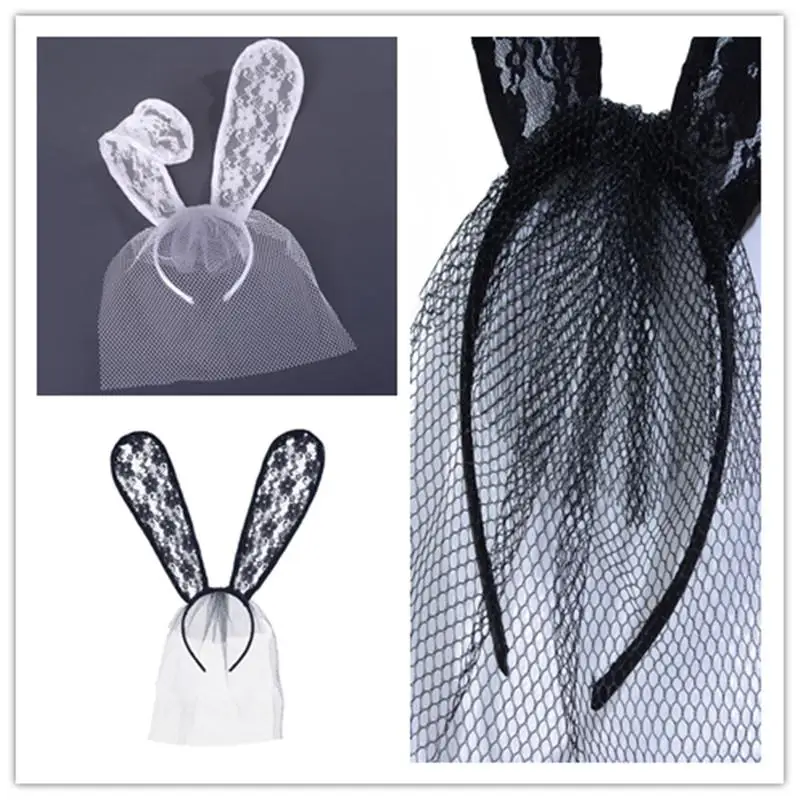 

Lace Veil Bunny Rabbit Ears Halloween Dress Up Headband Sexy Rabbit Ears Lace Mask Veil Headband Supply For Nightclubs Halloween