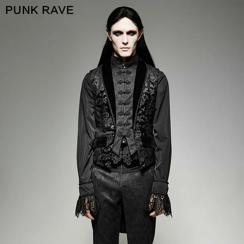 

Punk Rave Mens Gothic Vest Fake Two Pieces Victoria Swallow Tail Sleeveless Elegant Evening Party Stage Performance Waistcoat