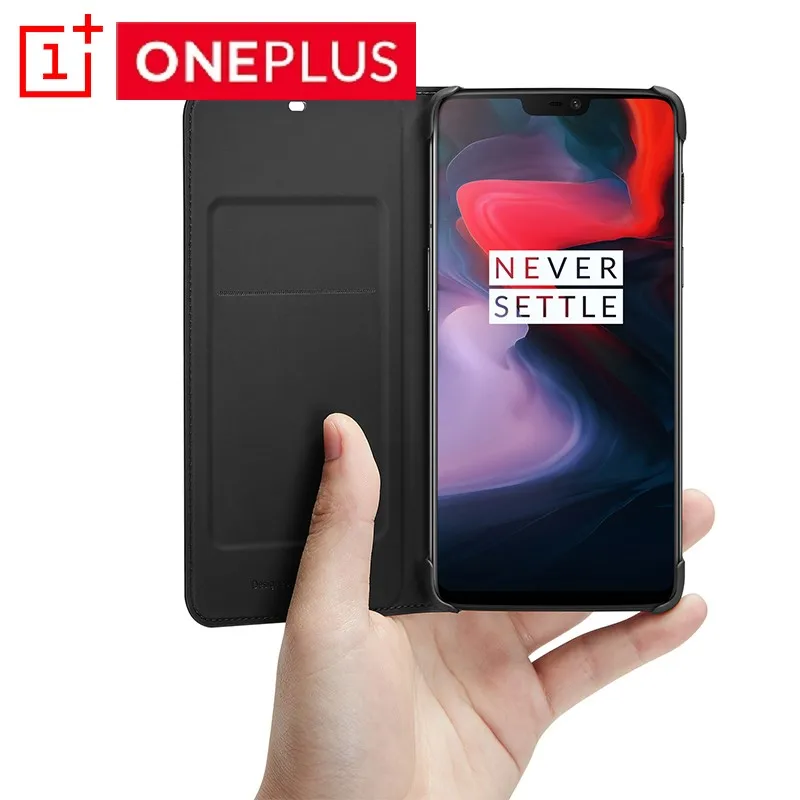 

Original OnePlus 6 Flip Cover Black Case PU Leather Five Flip Cover Smart Sleep Wake Cover Protective Shield For Oneplus6 Six