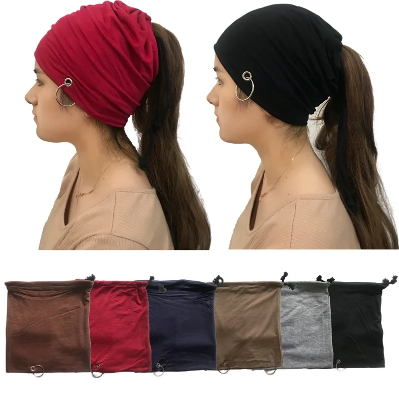 2018 Winter Skull Slouchy Ponytail Beanie Hats for Women Men Punk Rock Ring Hat Hip Hop Beanies Skullies Cotton Caps Unisex Cap |