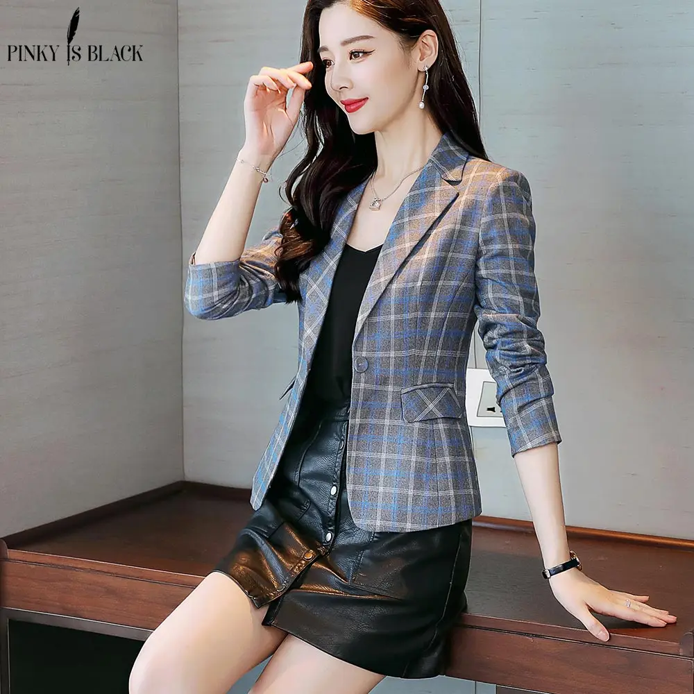 PinkyIsBlack New Fashion Elegant Women Suit Coat Comfortable High-quality Plaid Blazer Office Lady Style Casual Blazer Jacket