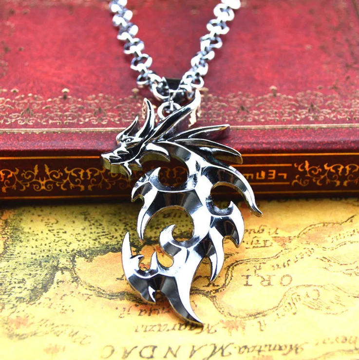 

916 Hot Sale New Korean Domineering Flame Dragon Men Necklace Titanium Steel Leather Rope Choker Necklace N4181