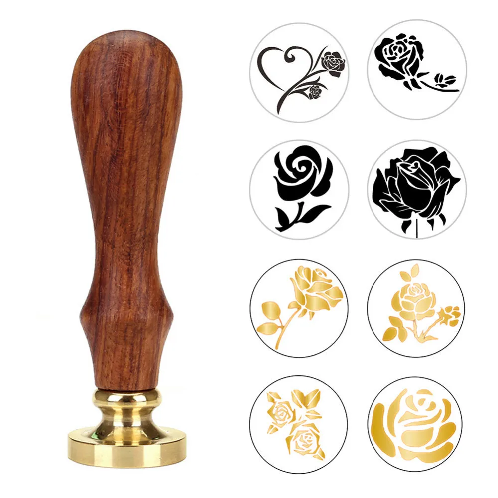 

Fashion pattern Sealing Wax Antique Stamp With Wooden Handle Retro Copper Sealing Wax Clear Stamps Cuprum Stamps scrapbooking