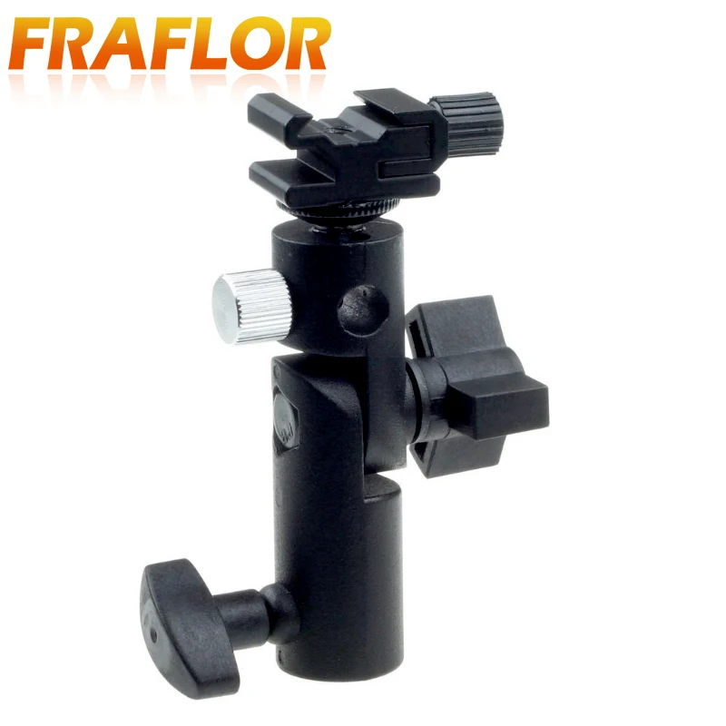 Universal E Type Metal Flash Hot Shoe Speedlite Umbrella Holder Light Stand Bracket with 1/4" to 3/8" Screw Mount Swivel Adapter
