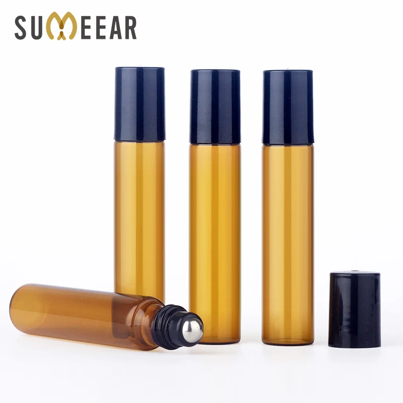 100 Pieces/Lot 10ml Mini Roll On Essential Oil Bottles Refillable Roller ball Bottle Brown Glass Bottle Empty Parfum Bottles