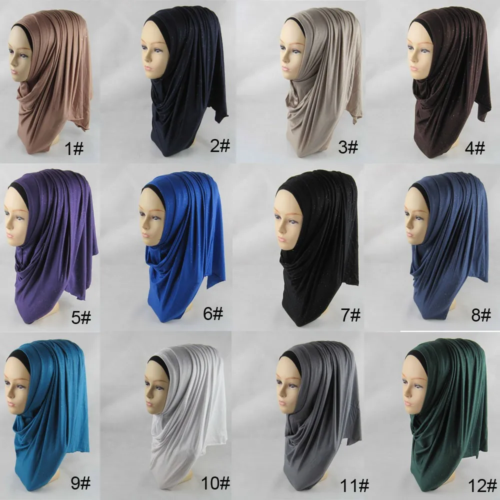 Один шт Новая мода мусульманский Джерси мерцающий хиджаб Женская Блестящая шаль шарф Mutil смешанных цветов