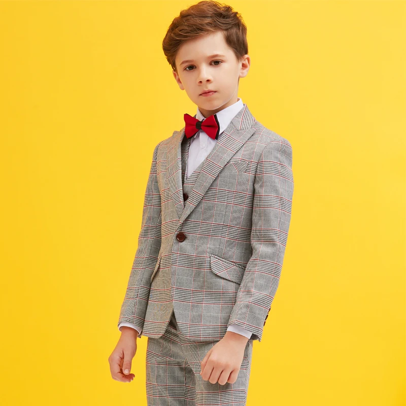 Ternos para o Menino Terno do Casamento Inglaterra Meninos Xadrez Blazer Pcs Vestido Formal Smoking Kid Página Menino Outfits 3 3 Cheap Trajes