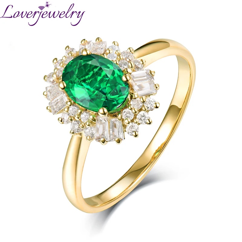 Loverjewelry дизайн подлинное кольцо с натуральным изумрудом С бриллиантом Твердое 18 к белое золото овальное 4x6 мм драгоценный камень женское кольцо ювелирные изделия