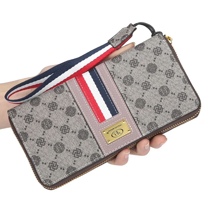 جديد براءات الاختراع تصميم خمر النساء مخطط محفظة طويلة محفظة للعملة المال جيب ID حاملي بطاقات بو الجلود حقيبة الهاتف حقيبة