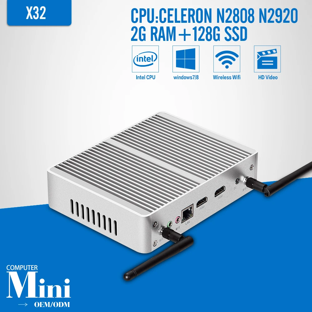 Laptop Computer Celeron N2808 N2920 DDR3 2G RAM 128G SSD 2*HDMI 1*LAN 6USB Tablet Computer Case Mini PC Fanless PC Windows 7/8.1