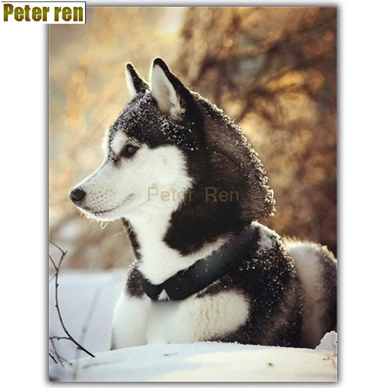 

Peter ren Diy diamond painting cross stitch Craft diamond embroidery Siberian husky round icon Full Mosaic diamond Snow Huskies