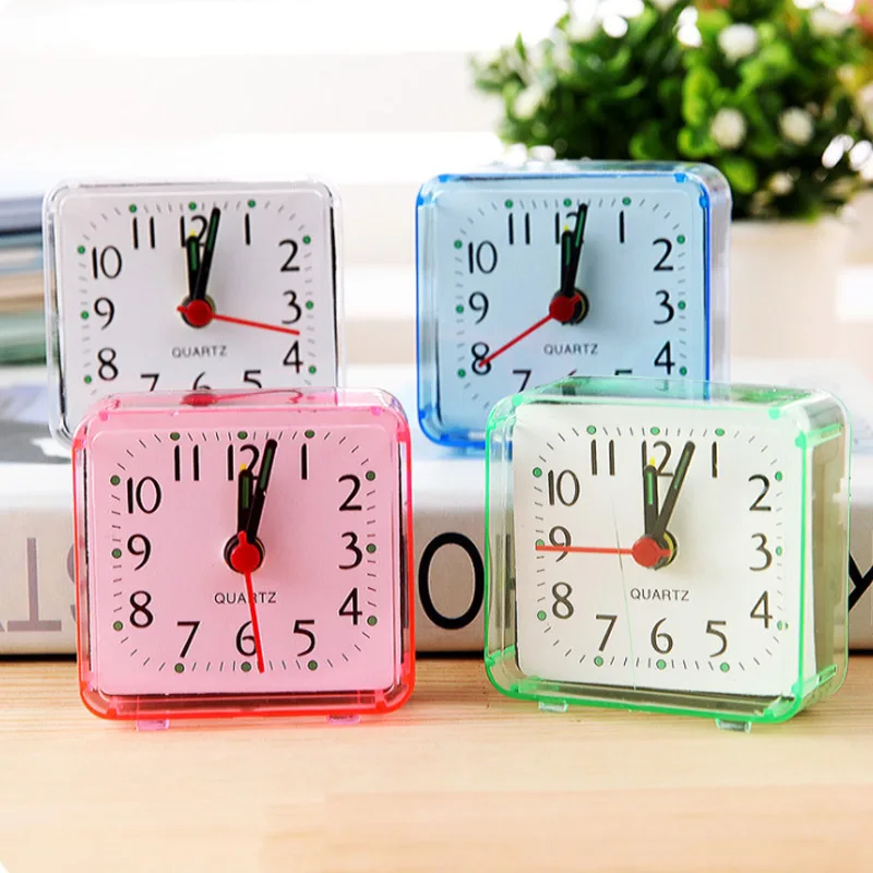 Square Small Bed Alarm Clock Travel Quartz Beep Mini Electronic Cute Creative Bedroom Office Plastic Student Desk Watch