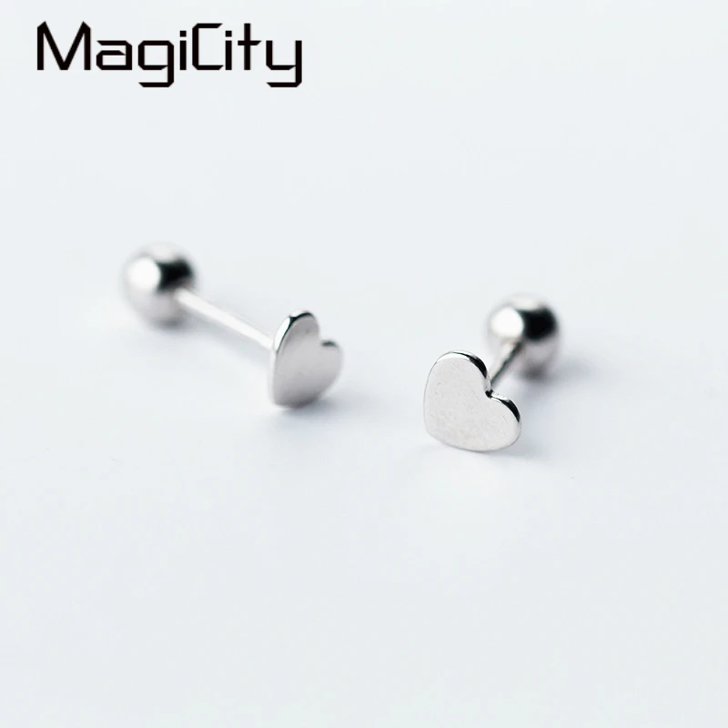 MAGICITY маленький Гладкий сердце чистый 925 пробы Серебряный винт серьги гвоздики