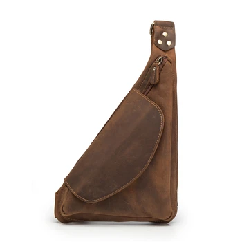 

Men's Leather Sling Chest Bag Waist Pack Mini Travel Back Pack Male Triangle Business Cross Body Handbag Vintage Phone Messenger