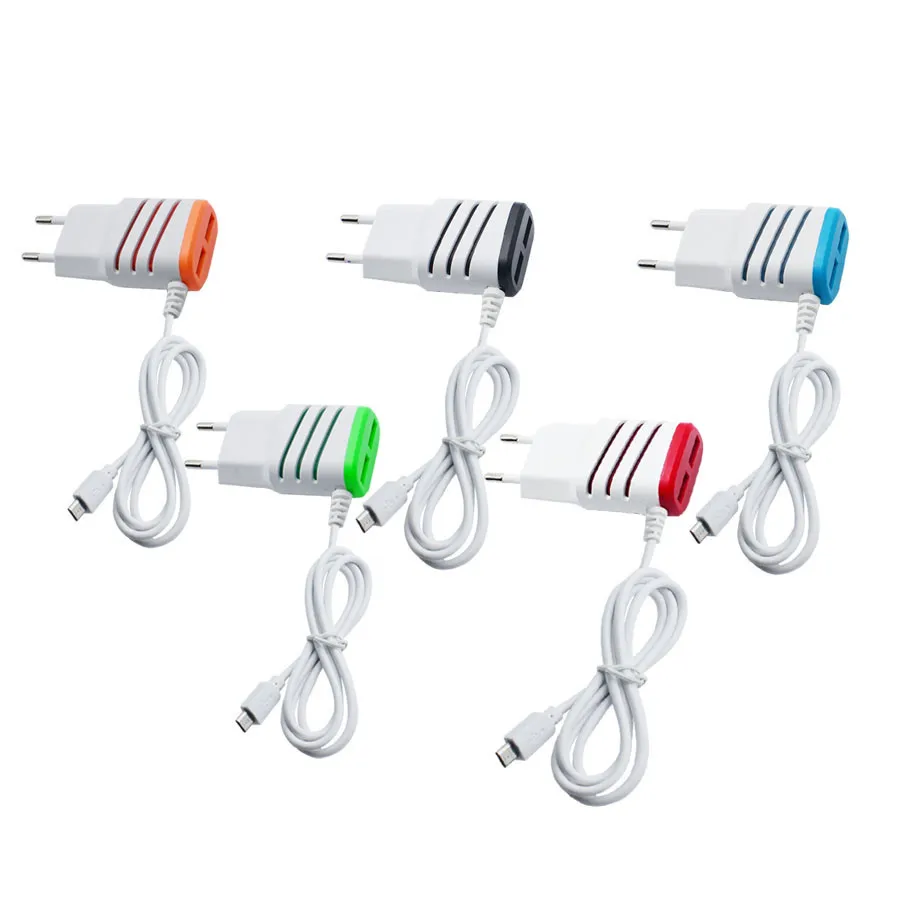 

100pcs/lot EU Plug Dual Ports LED indicator Light 2.4A Charging Cube With Micro USB Charging Cable