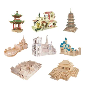 

Chanycore Baby Learning Educational Wooden Toys 3D Puzzle Building House Church Imperial Palace Tower Castle Kids Gifts 4312