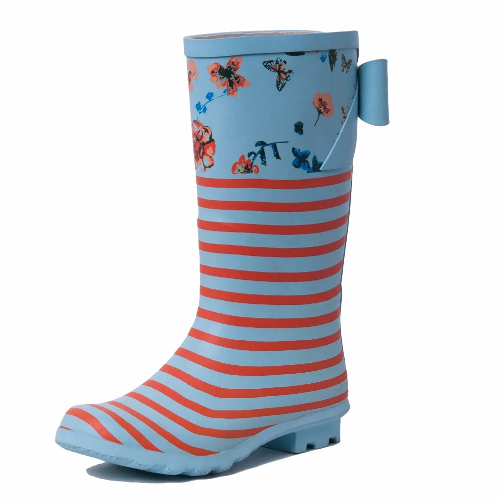 

GYOYO Women Jelly Shoes Knee High Boots Fresh Print Women Casual Shoes Tall Snow Winter Waterproof Rain Wellies Wellington Boots